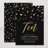Invitation Black & Gold Simple 10ème Ado Anniversaire fêtes I (Devant / Derrière)
