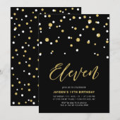 Invitation Black & Gold Simple 11ème Ado Anniversaire fêtes I (Devant / Derrière)