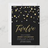 Invitation Black & Gold Simple 12e fête d'Ado (Devant)