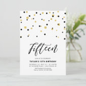 Invitation Black & Gold Simple 15ème fête d'anniversaire Ado (Debout devant)