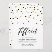 Invitation Black & Gold Simple 15ème fête d'anniversaire Ado (Devant / Derrière)