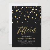 Invitation Black & Gold Simple 15ème fête d'anniversaire Ado (Devant)