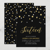 Invitation Black & Gold Simple 16ème Ado Anniversaire fêtes I (Devant / Derrière)