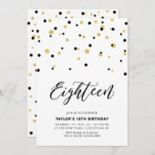 Invitation Black & Gold Simple 18e fête d'Ado (Devant / Derrière)