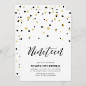 Invitation Black & Gold Simple 19e fête d'Ado (Devant / Derrière)
