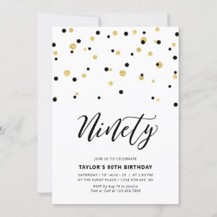 Invitation Black & Gold Simple 90e fête d'anniversaire