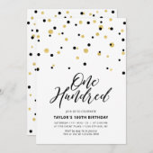 Invitation Black & Gold Simple Cent 100e fête d'anniversaire (Devant / Derrière)