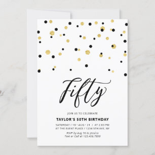 Invitation Black & Gold Simple Cinquante-ème Anniversaire Fêt