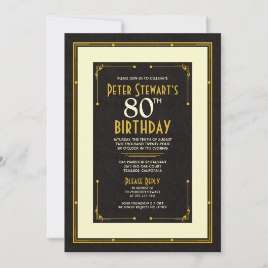 Invitation Black Gold Simple Homme's Classic 80e anniversaire (Devant)