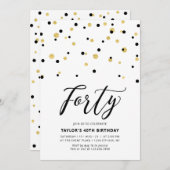 Invitation Black & Gold Simple Quarante 40e fête d'anniversai (Devant / Derrière)