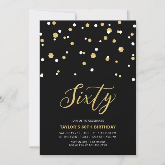 Invitation Black & Gold Simple Soixante 60e Anniversaire Fête (Devant)