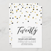 Invitation Black & Gold Simple Vingt 20e anniversaire (Devant / Derrière)