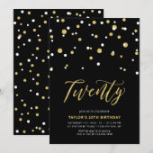 Invitation Black & Gold Simple Vingt 20e Anniversaire Fête In (Devant / Derrière)