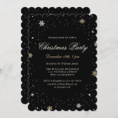 Invitation Black Gold Snowflake Élégante fête de Noël (Devant / Derrière)