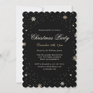 Invitation Black Gold Snowflake Élégante fête de Noël