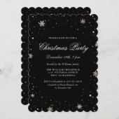 Invitation Black Gold Snowflakes Étoiles fête de Noël (Devant / Derrière)