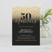 Invitation Black Gold Sparkle Faux Parties scintillant 50e an (Debout devant)