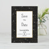 Invitation Black gold sparkly glitter confetti Save the Date (Debout devant)