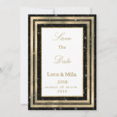 Invitation Black gold sparkly glitter confetti Save the Date (Devant)