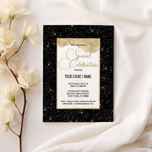 Invitation Black gold sparkly glitter luxury Special Event