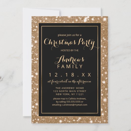 Invitation Black Gold Sparkly Parties scintillant Bling Noël (Devant)