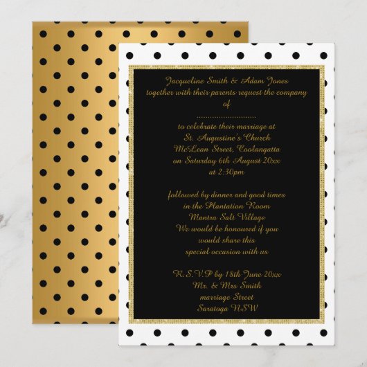 Invitation Black Gold Spot élégante papeterie de mariage Or (Devant / Derrière)