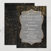 Invitation Black Gold Star Bling Retraite Party (Devant / Derrière)