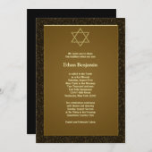Invitation Black Gold Star de David Bar Mitzvah (Devant / Derrière)
