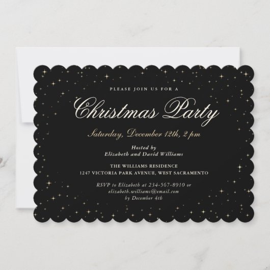 Invitation Black Gold Starry Fête de Noël (Devant)