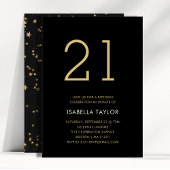 Invitation Black & Gold Stars 21e anniversaire