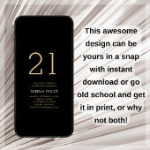 Invitation Black & Gold Stars 21e anniversaire