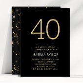 Invitation Black & Gold Stars 40e anniversaire