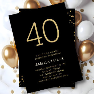 Invitation Black & Gold Stars 40e anniversaire