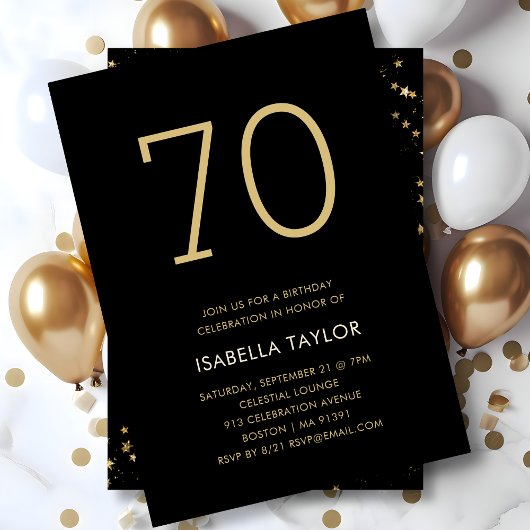 Invitation Black & Gold Stars 70e anniversaire