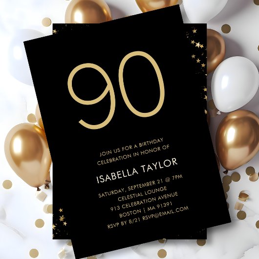 Invitation Black & Gold Stars 90e anniversaire