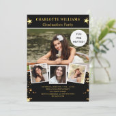 Invitation Black gold stars photo graduation fête de remise d (Debout devant)