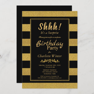 Invitation Black Gold Strike Surprise fête d'anniversaire