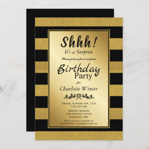 Invitation Black Gold Strike Surprise fête d'anniversaire