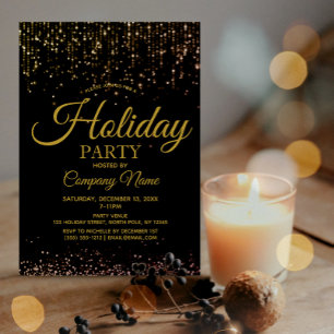 Invitation Black Gold String Lights Entreprise Fête