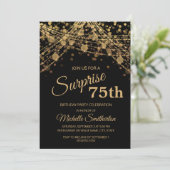 Invitation Black Gold String Lights Surprise 75e anniversaire (Debout devant)
