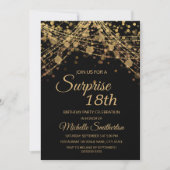 Invitation Black Gold String Lumières Surprise 18e anniversai (Devant)