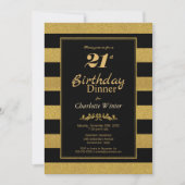 Invitation Black Gold Striped 21ème anniversaire Dîner (Devant)