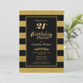 Invitation Black Gold Striped 21ème anniversaire Dîner (Debout devant)