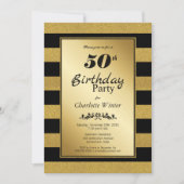 Invitation Black Gold Striped 50e anniversaire fête (Devant)