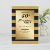 Invitation Black Gold Striped 50e anniversaire fête (Debout devant)