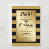 Invitation Black Gold Striped Surprise 50e anniversaire (Devant)