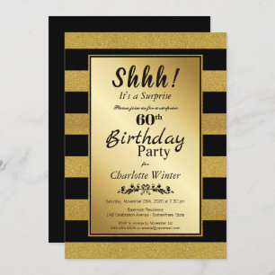 Invitation Black Gold Striped Surprise 60e anniversaire