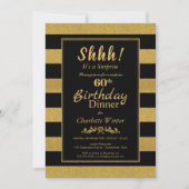 Invitation Black & Gold Striped Surprise 60e anniversaire Dîn (Devant)