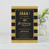 Invitation Black & Gold Striped Surprise Dîner d'anniversaire (Debout devant)