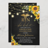 Invitation Black Gold Sunflower RN École de soins infirmiers (Devant / Derrière)